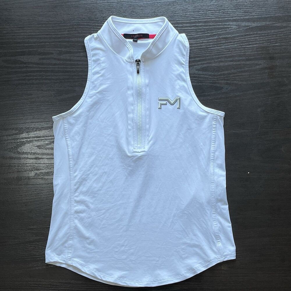 Greyson Womens Performance Sleeveless Quarter Zip Top Size S White Golf Tennis